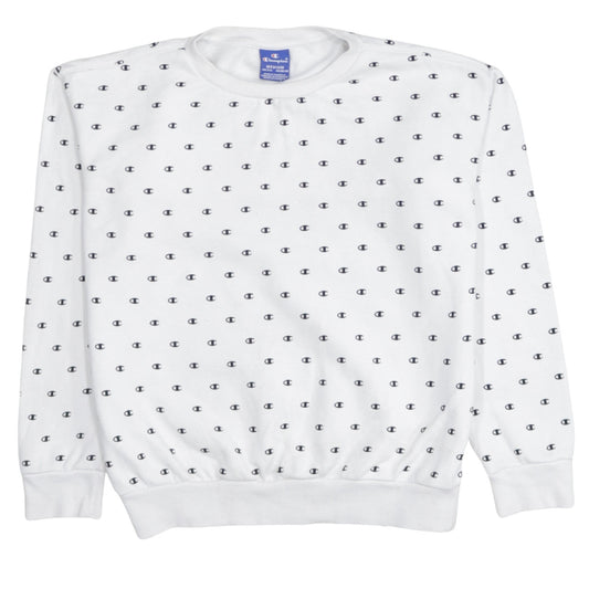 Champion Boys White Medium Sweatshirt All Over Logo Long Sleeve