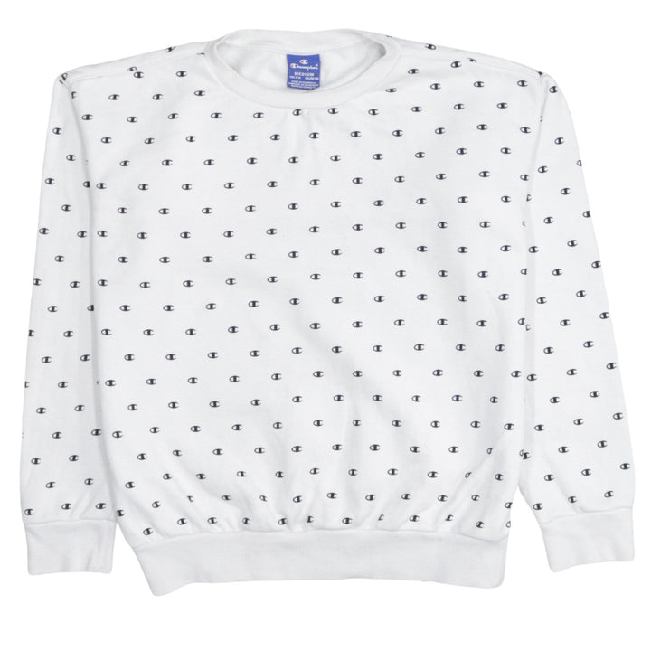 Champion Boys White Medium Sweatshirt All Over Logo Long Sleeve