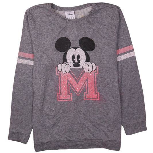 Disney Women Grey Mickey Mouse Pullover Sweatshirt Size 12