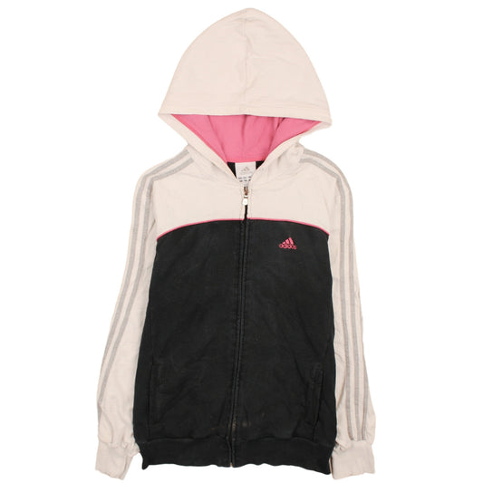 Adidas Womens Cream Black Pink Full Zip Hoodie Size 14