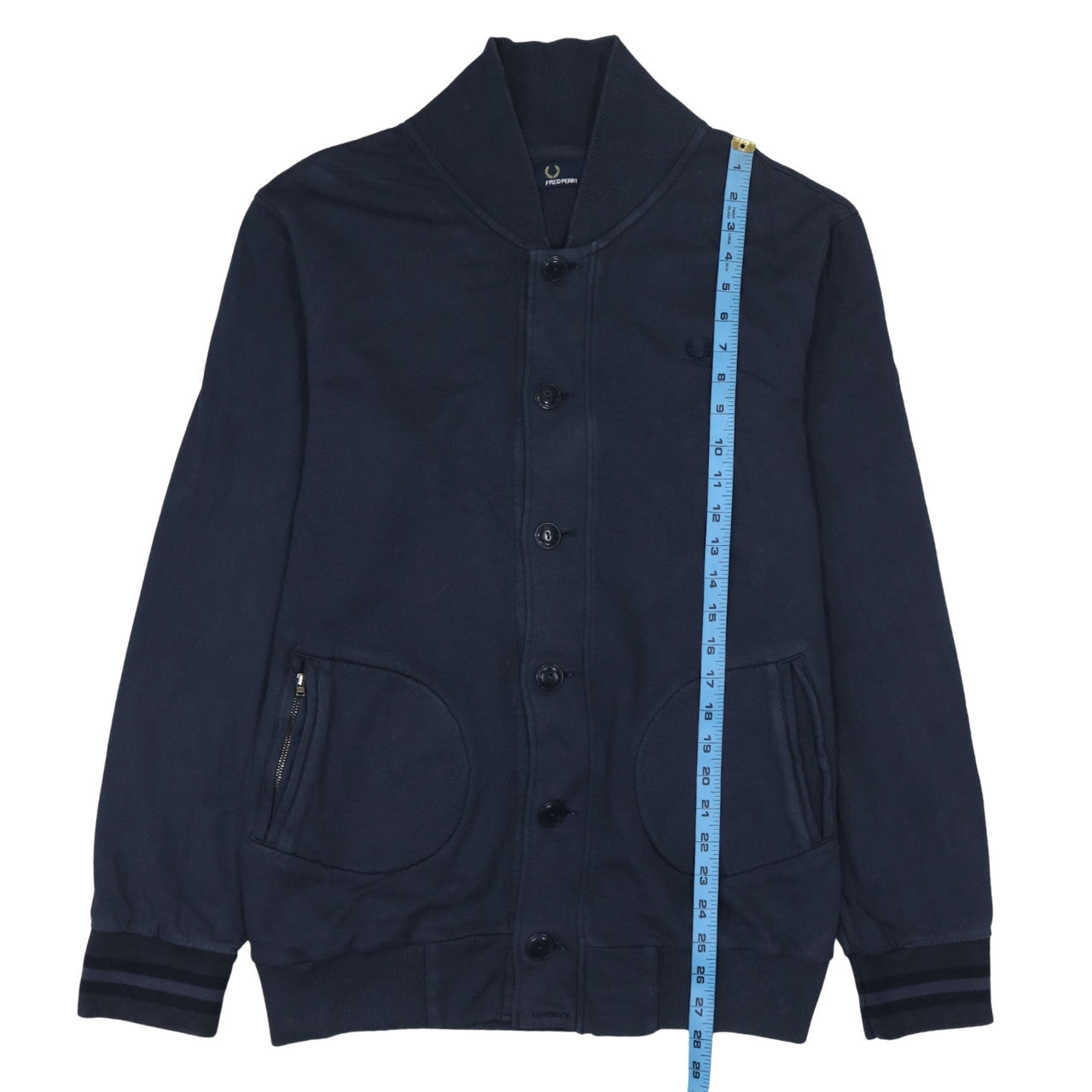 Fred Perry Men's Blue Cotton Cardigan Sweatshirt L