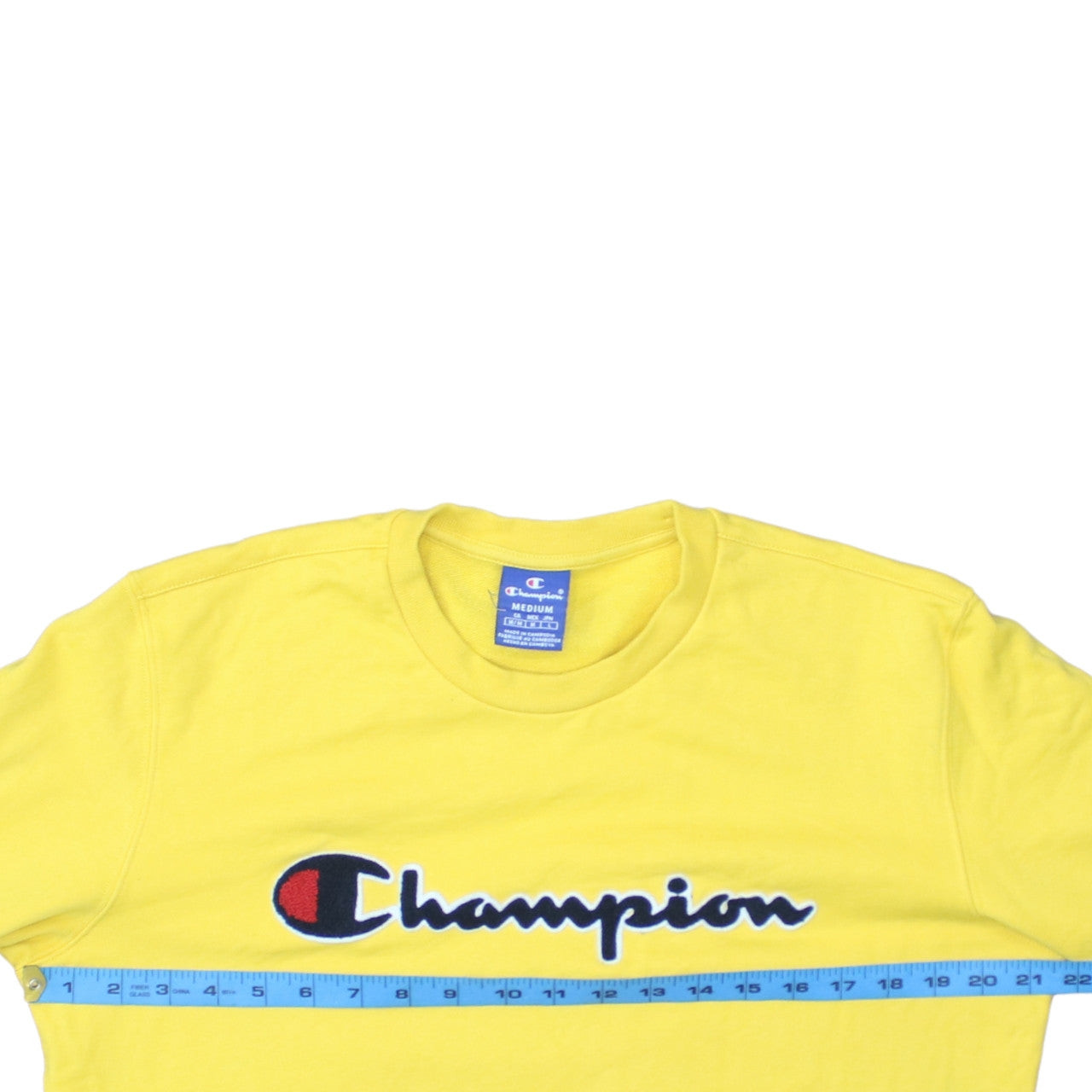 Champion Men's Yellow Embroidered Logo Pullover Sweatshirt Medium