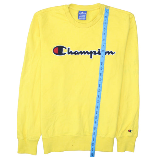 Champion Men's Yellow Embroidered Logo Pullover Sweatshirt Medium