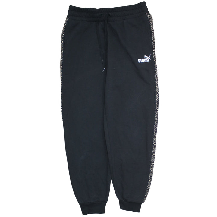 Puma Womens Black Jogger Sweatpants M Elastic Waist Cuffed Trim Fleece
