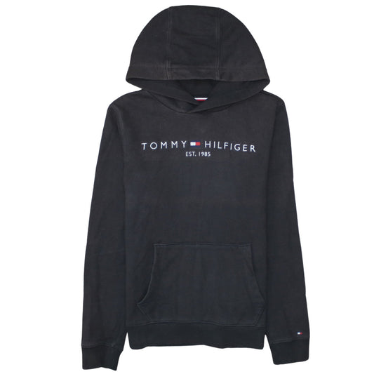 Tommy Hilfiger Boys Black Pullover Hoodie Size 14 Cotton Logo Print