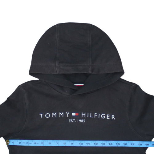 Tommy Hilfiger Boys Black Pullover Hoodie Size 14 Cotton Logo Print
