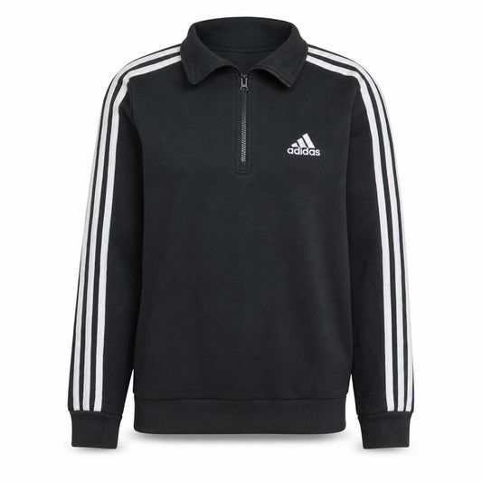 Front view of Adidas women’s black 1/4 zip sweatshirt, size UK 12-14, fleece lined