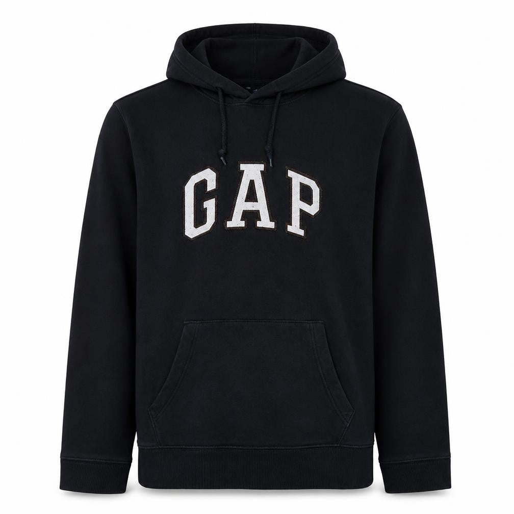 Gap Men's Black Pullover Hoodie Medium Fleece Lined Logo Sweatshirt