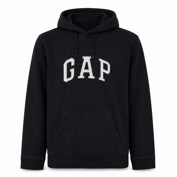 Gap Men's Black Pullover Hoodie Medium Fleece Lined Logo Sweatshirt