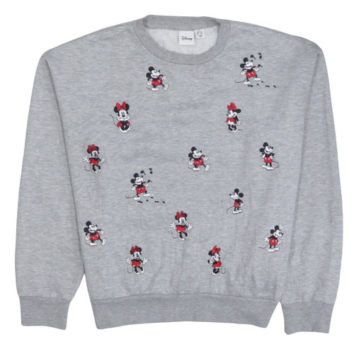 Disney Women's Grey Mickey & Minnie Embroidered Sweatshirt Size 10-12