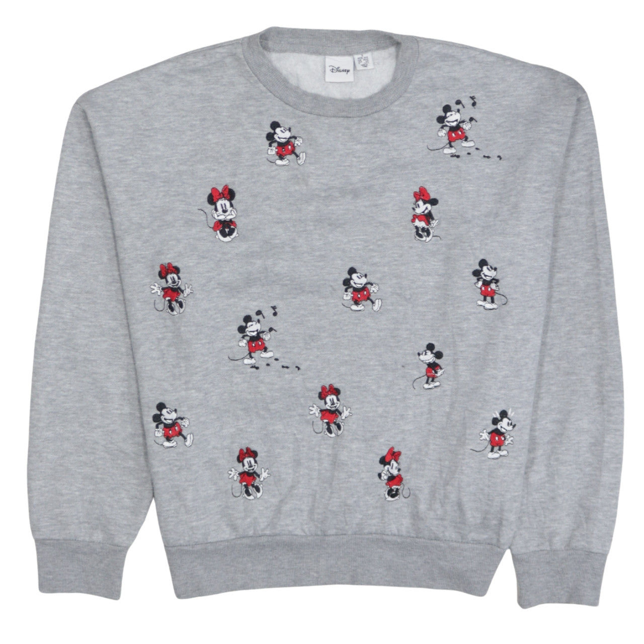 Disney Women's Grey Mickey & Minnie Embroidered Sweatshirt Size 10-12