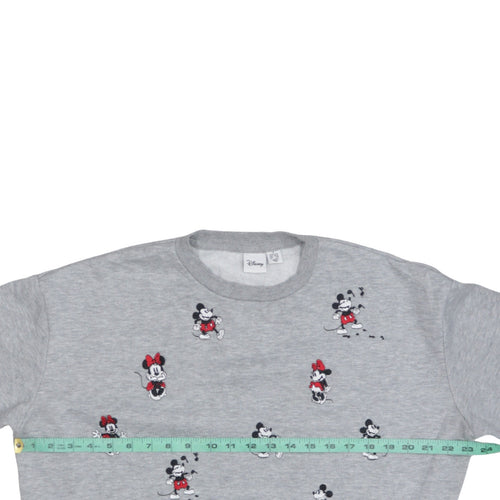 Disney Women's Grey Mickey & Minnie Embroidered Sweatshirt Size 10-12