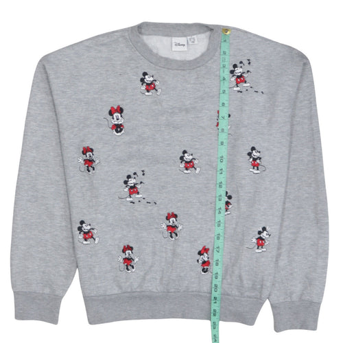 Disney Women's Grey Mickey & Minnie Embroidered Sweatshirt Size 10-12