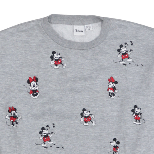 Disney Women's Grey Mickey & Minnie Embroidered Sweatshirt Size 10-12