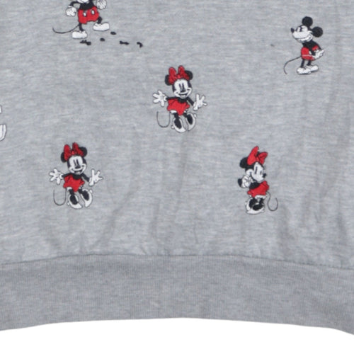 Disney Women's Grey Mickey & Minnie Embroidered Sweatshirt Size 10-12