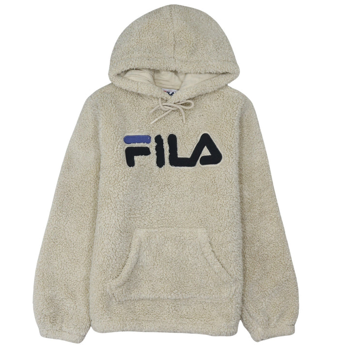 FILA Women Beige Pullover Hoodie Sherpa Fleece Small Winter Casual