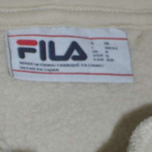 FILA Women Beige Pullover Hoodie Sherpa Fleece Small Winter Casual