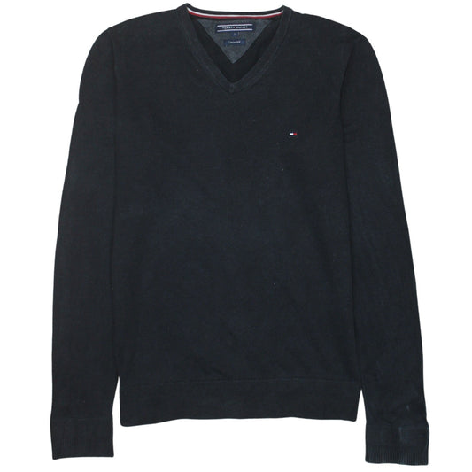 Tommy Hilfiger Men's Black Cotton Silk V-Neck Jumper Size S