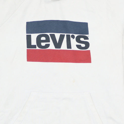 Levi's Men's White Pullover Hoodie M Logo Graphic Cotton Blend