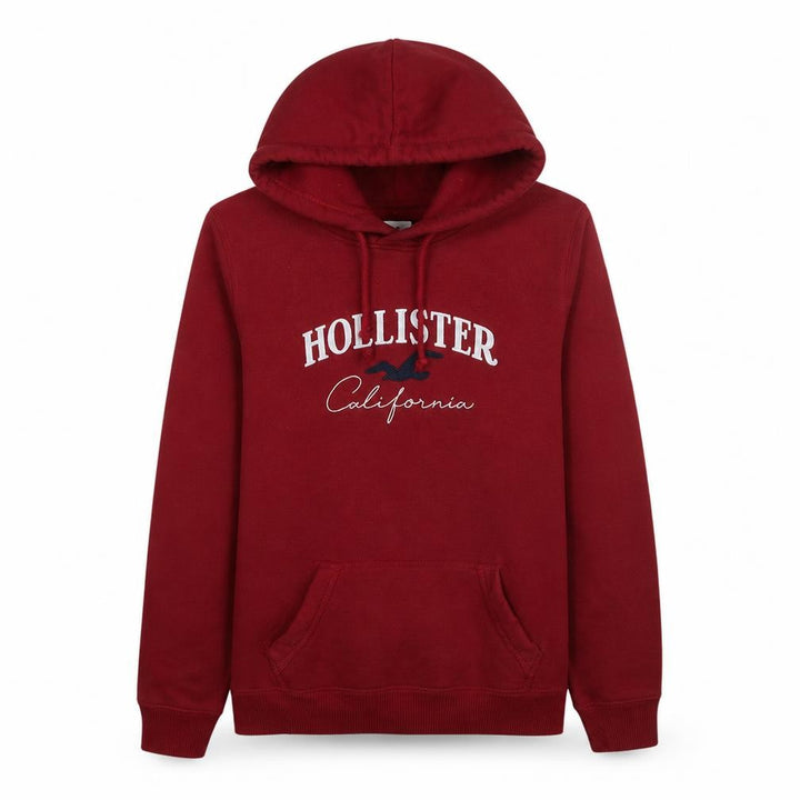 Hollister Men’s Red Pullover Hoodie L Fleece Logo Sweatshirt