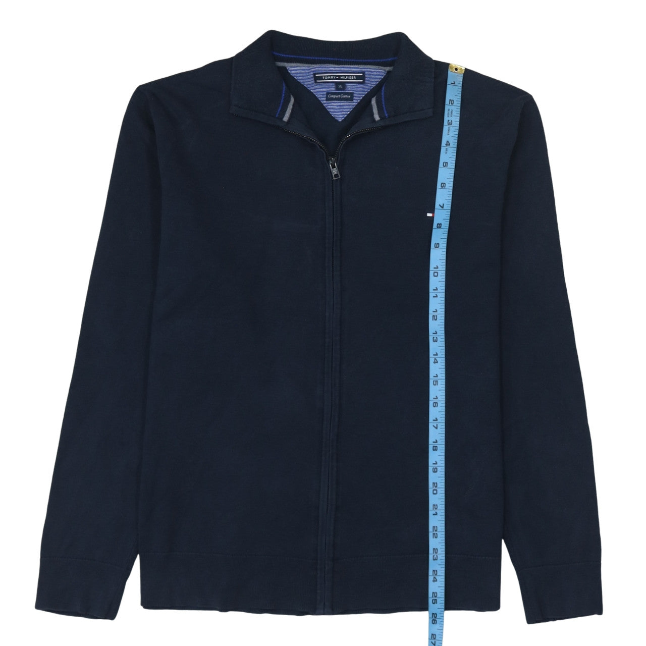 Tommy Hilfiger Men's Blue XL Full Zip Cotton Jumper Classic Style