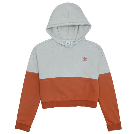 Adidas Womens Beige Orange Colourblock Hooded Pullover Hoodie Size 8