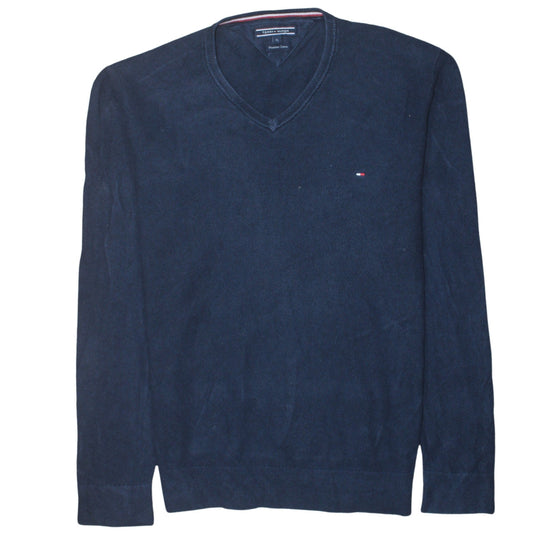 Tommy Hilfiger Men's Blue V-Neck Cotton Pullover Jumper XL