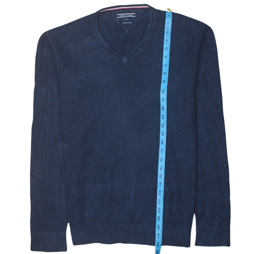 Tommy Hilfiger Men's Blue V-Neck Cotton Pullover Jumper XL