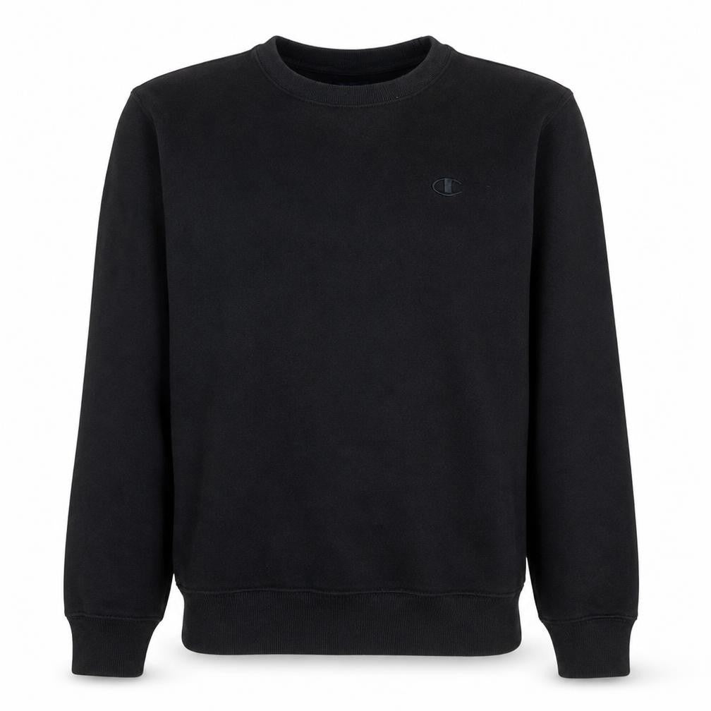 Front view of Champion Men's Black Small Pullover Sweatshirt Crew Neck