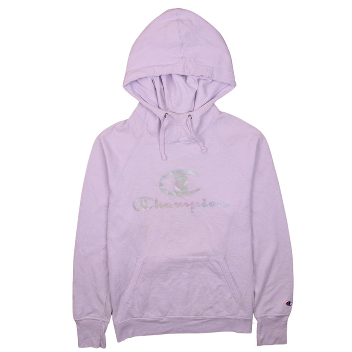Champion Womens Lilac Pullover Hoodie Size L Logo Print Cotton Blend
