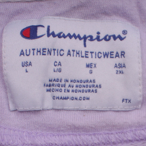 Champion Womens Lilac Pullover Hoodie Size L Logo Print Cotton Blend