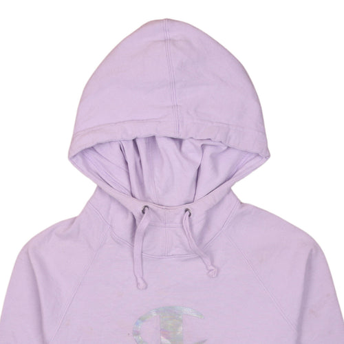 Champion Womens Lilac Pullover Hoodie Size L Logo Print Cotton Blend