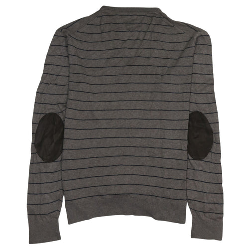 Tommy Hilfiger Men's Grey Striped V-Neck Cotton Cashmere Jumper XL