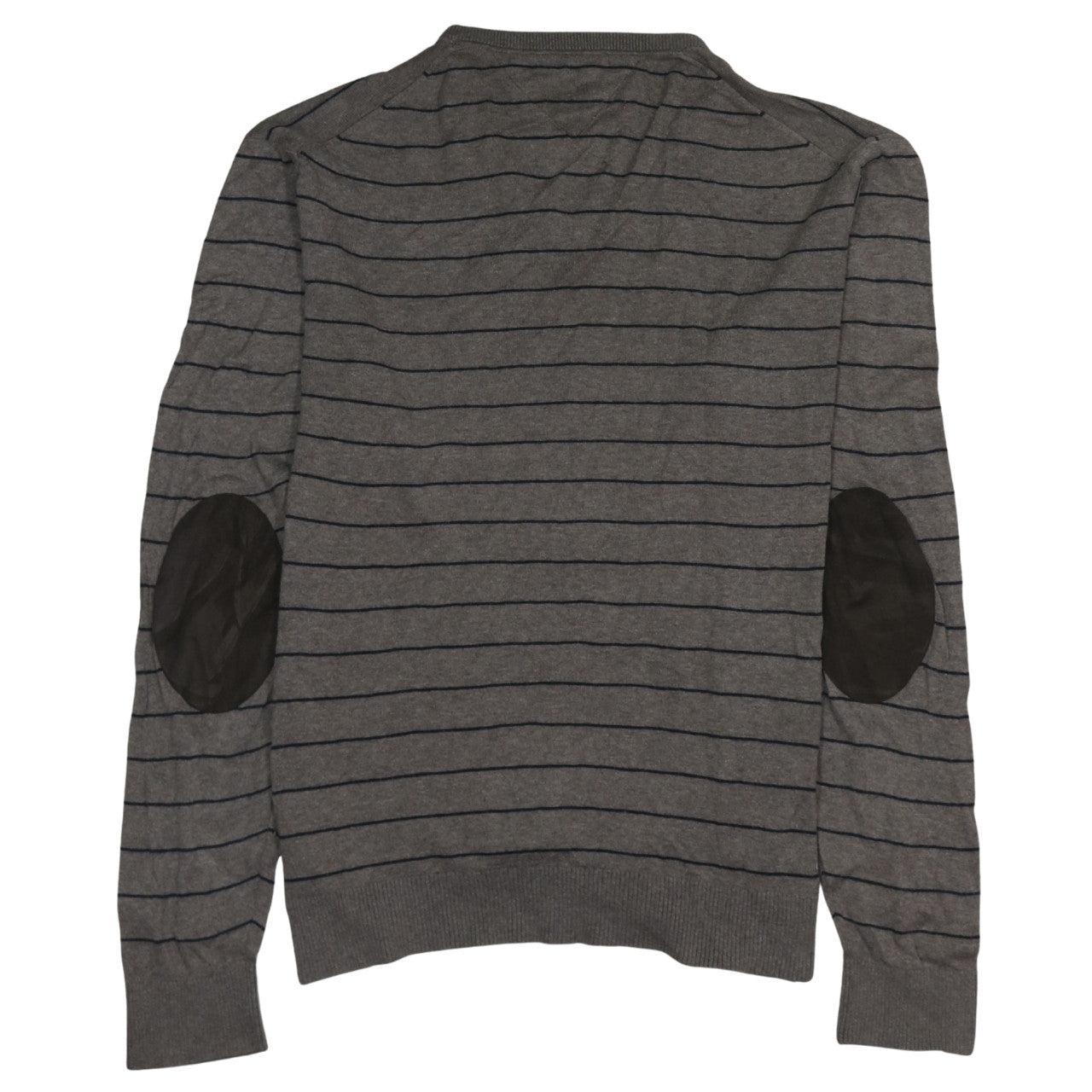 Tommy Hilfiger Men's Grey Striped V-Neck Cotton Cashmere Jumper XL