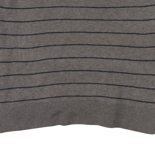 Tommy Hilfiger Men's Grey Striped V-Neck Cotton Cashmere Jumper XL