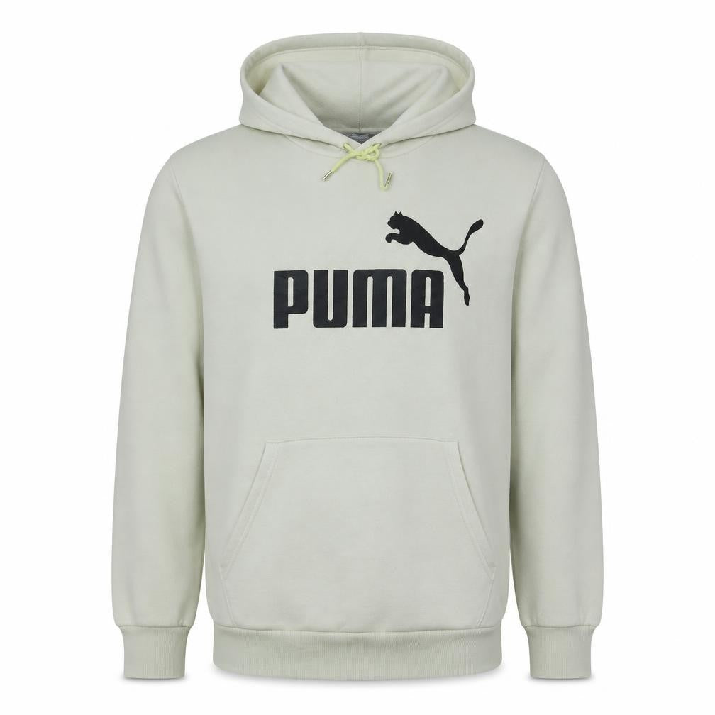 Front view of Puma Men’s Beige Pullover Hoodie 2XL Fleece Logo Sweatshirt