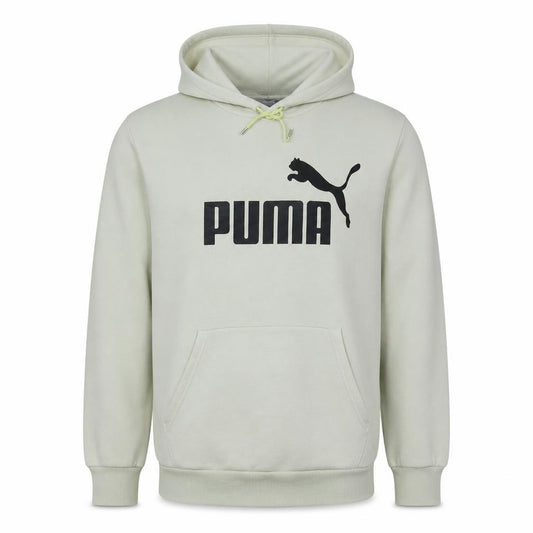 Front view of Puma Men’s Beige Pullover Hoodie 2XL Fleece Logo Sweatshirt