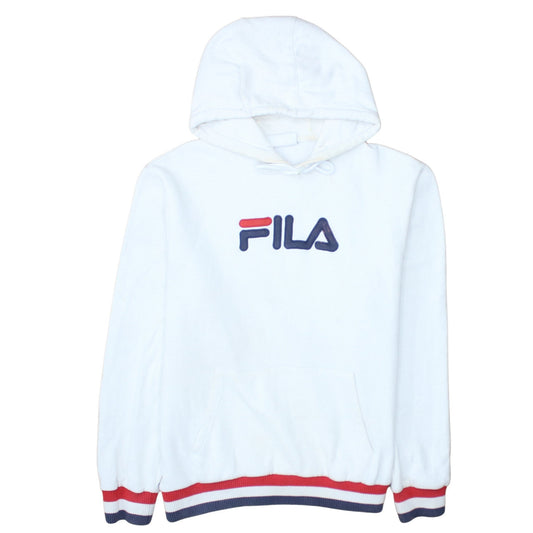 FILA Mens White Logo Pullover Hoodie Size L Sports Fleece