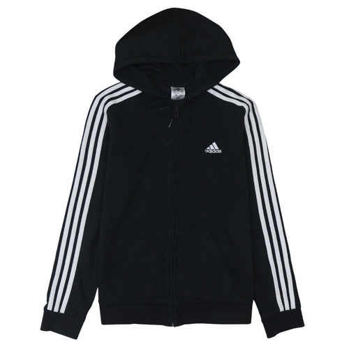 Adidas Women’s Black Full Zip Hoodie Size M with White Stripes