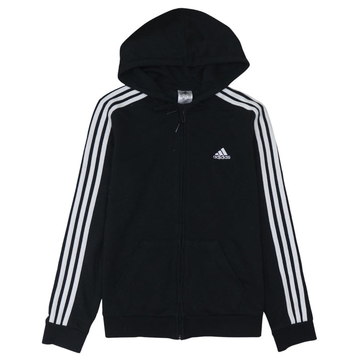 Adidas Women’s Black Full Zip Hoodie Size M with White Stripes