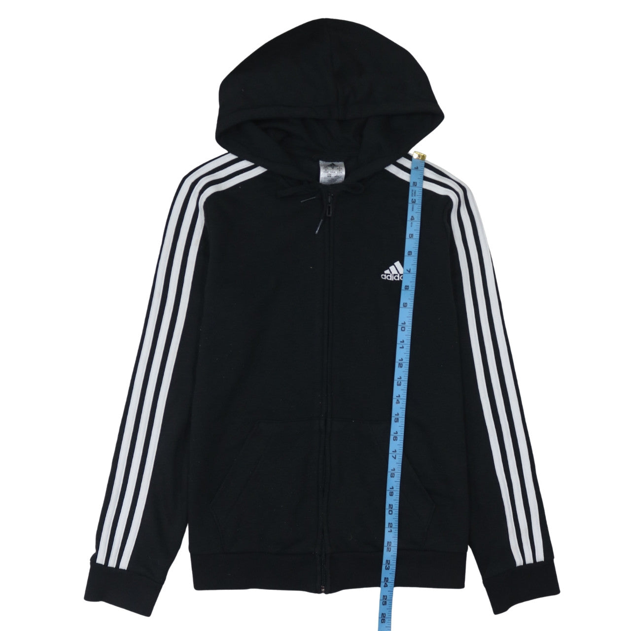 Adidas Women’s Black Full Zip Hoodie Size M with White Stripes