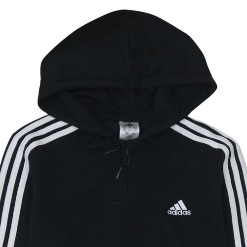 Adidas Women’s Black Full Zip Hoodie Size M with White Stripes