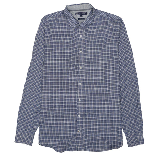 Tommy Hilfiger Men’s Blue Check Slim Fit Long Sleeve Cotton Shirt L
