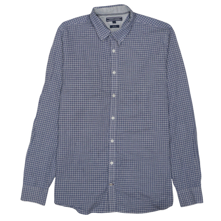 Tommy Hilfiger Men’s Blue Check Slim Fit Long Sleeve Cotton Shirt L