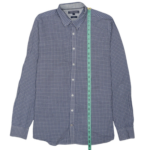 Tommy Hilfiger Men’s Blue Check Slim Fit Long Sleeve Cotton Shirt L