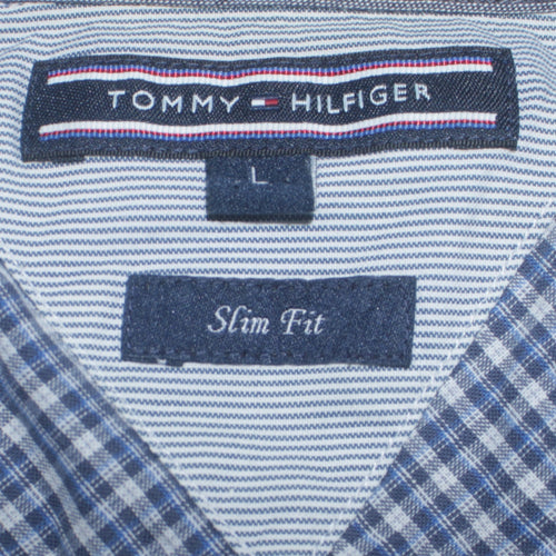 Tommy Hilfiger Men’s Blue Check Slim Fit Long Sleeve Cotton Shirt L