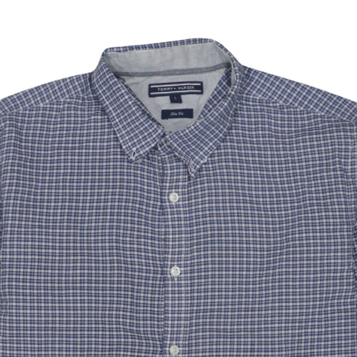 Tommy Hilfiger Men’s Blue Check Slim Fit Long Sleeve Cotton Shirt L