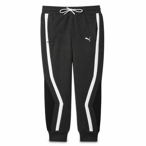 Puma Men's Black Jogger Trousers L Fleece Lined Stripe Logo