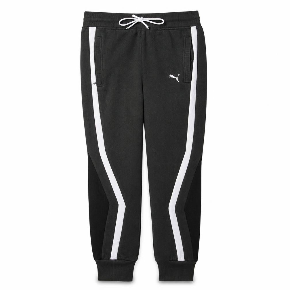 Puma Men's Black Jogger Trousers L Fleece Lined Stripe Logo