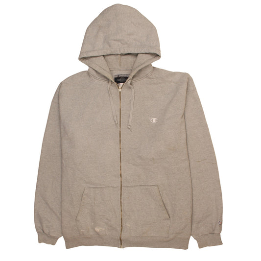 Champion Men's Beige Full Zip Hoodie L Fleece Cotton Blend